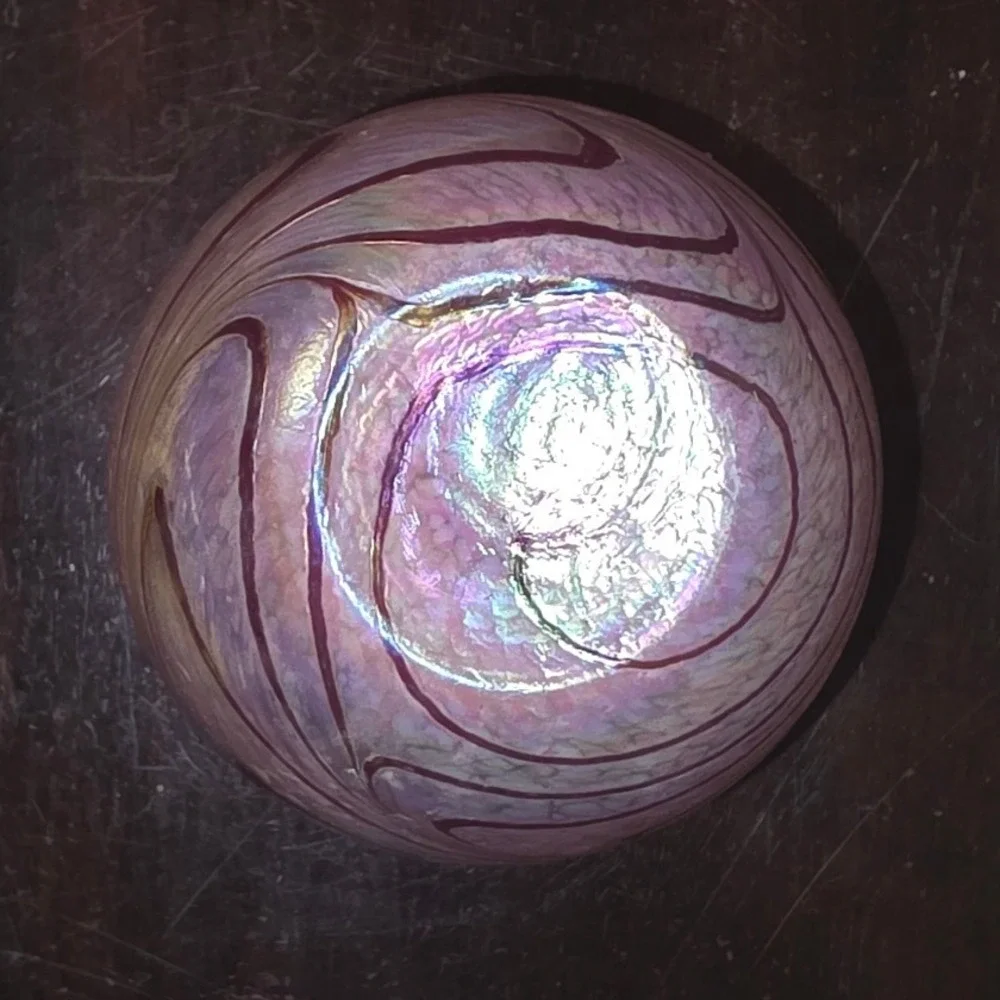 Teleflora Iridescent‎ Red and pink Swirl Hand Blown Glass Art Vase